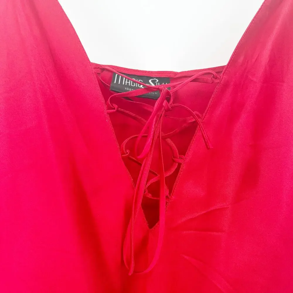 Magic Silk Womens Y2K Coquette 100% Silk Lace Up Cami Mini Slip Babydoll Dress M - Picture 2 of 7